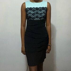 Mint and Black Ruched Bodycon Dress